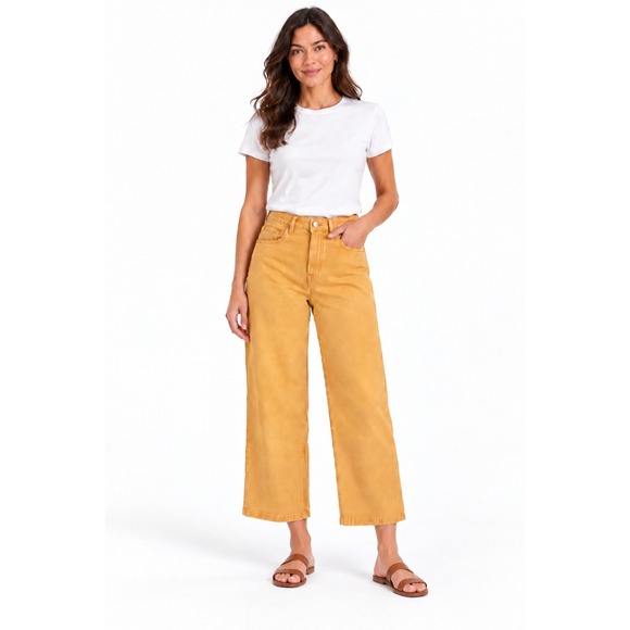 Kut from the Kloth Denim - KUT from the Kloth Charlotte High Rise Wide Leg Crop Jeans Mustard Yellow Size 4